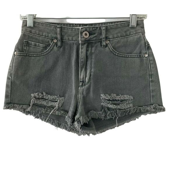 Bullhead Denim Shorts Womens Size 3 High Rise Charcoal Black Distressed - Picture 1 of 7
